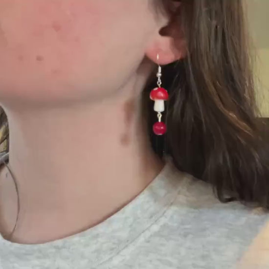 Lampwork Glass Mushroom Earrings: Cottagecore Dangle Jewelry