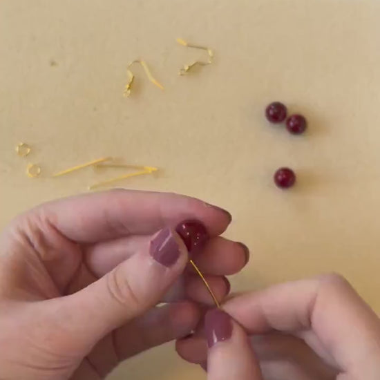 Cherry Earrings: Glass Bead, Stainless Steel, Fruit Jewelry