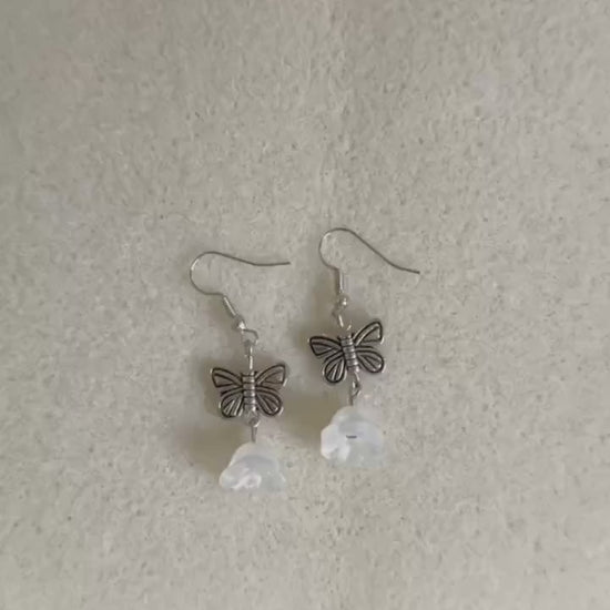 Butterfly Bellflower Drop Earrings: Cottagecore Fairycore Dangle Jewelry