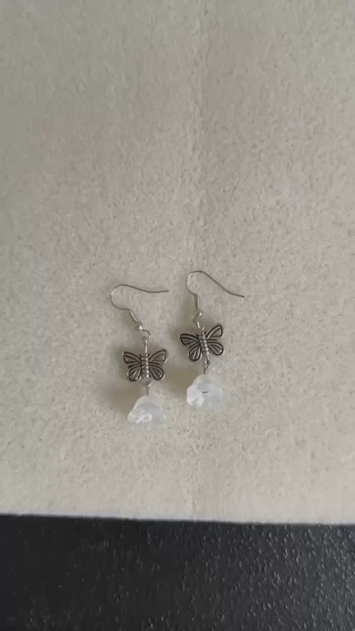 Butterfly Bellflower Drop Earrings: Cottagecore Fairycore Dangle Jewelry